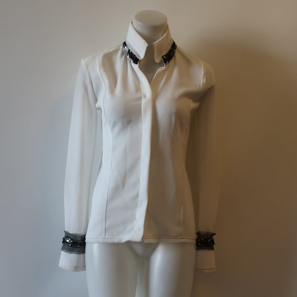 CHRISTINA MAKOWSKY RHINESTONE COLLAR BLOUSE S * - Picture 2 of 16